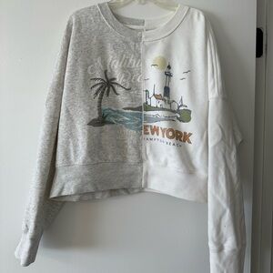Abercrombie & Fitch Gray and White New York & Malibu Graphic Sweatshirt